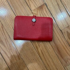 Red Leather Wallet with Button Closure